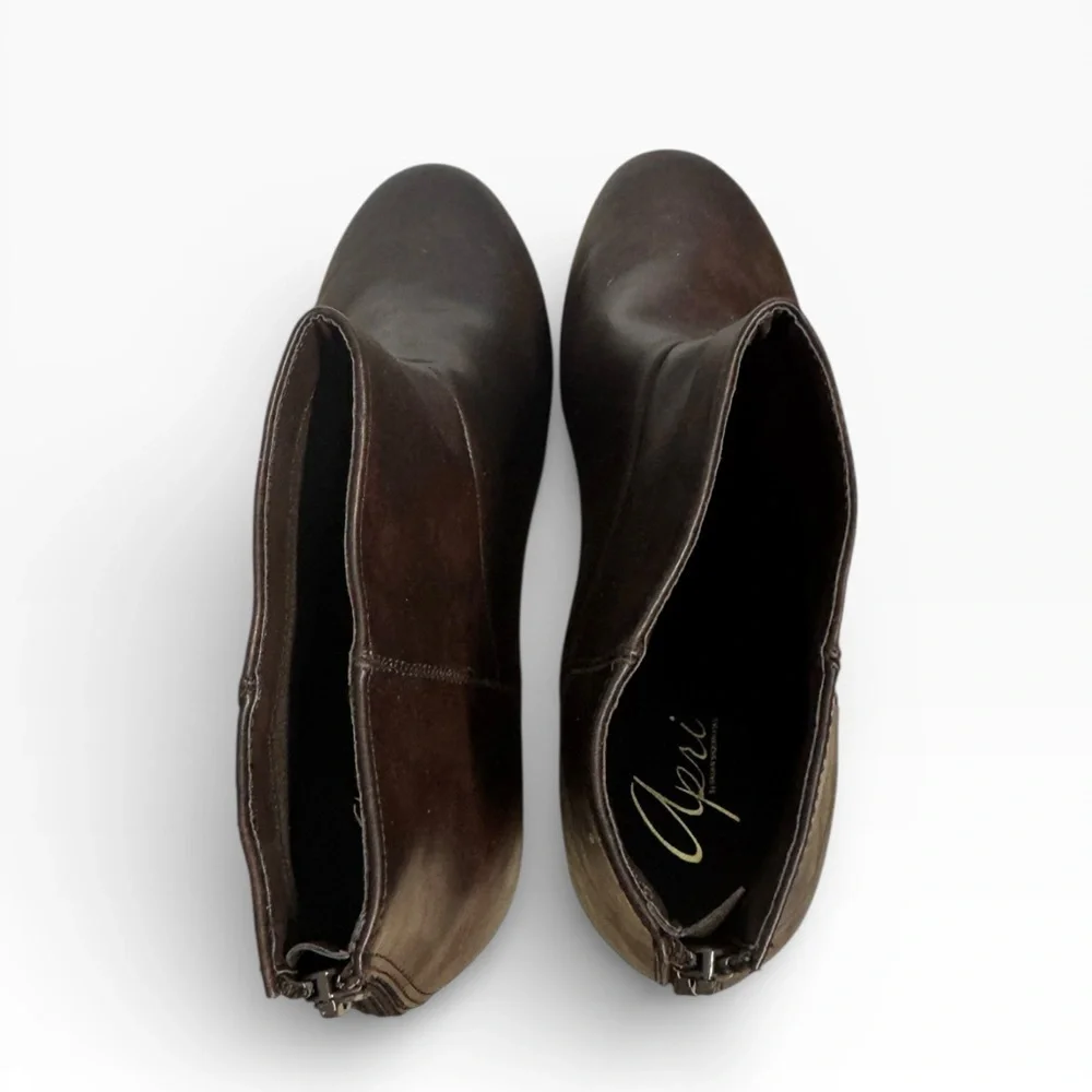 Apri Italian Shoemakers Brown Faux Leather Ankle Booties Womens 10 Heeled Zips